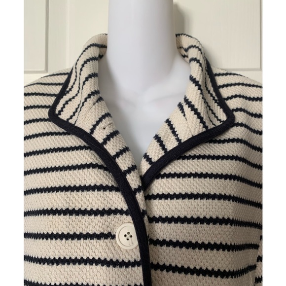 Talbots Knit Jacket Navy Ivory Stripe Size Medium - Picture 5 of 8